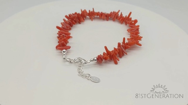BRACELET ARGENT 925 AVEC PERLE DE CORAIL ROUGE - Marque 81stgeneration, Neuf Avec étiquettes