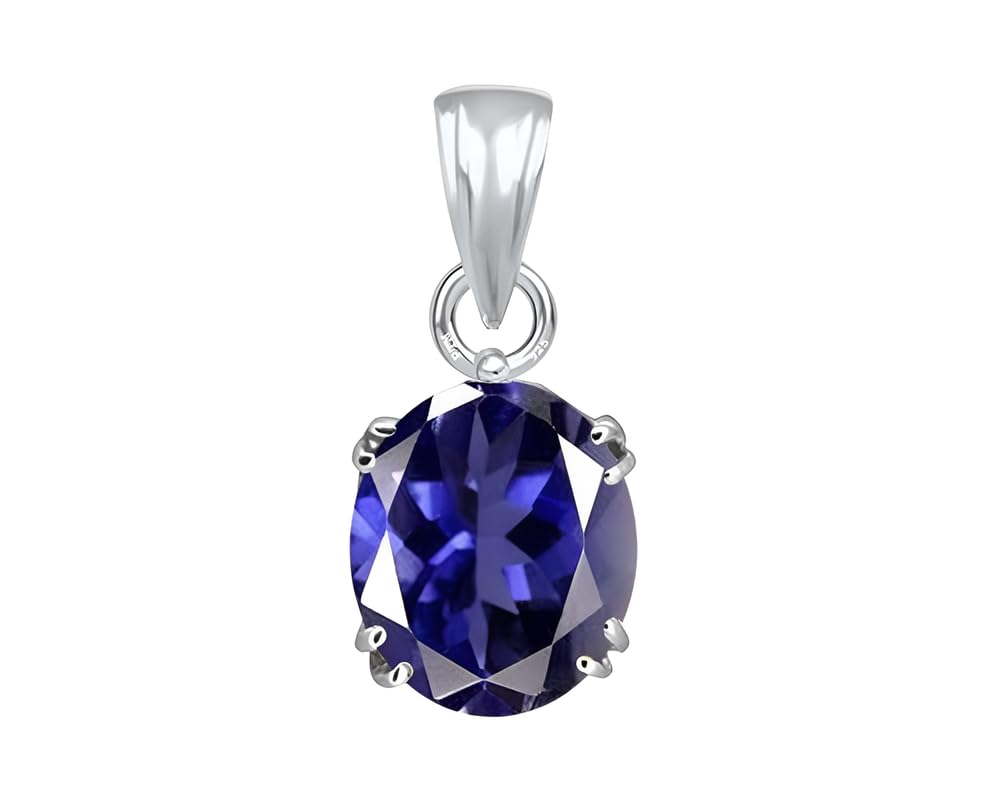PTM Natural Iolite/Neeli 3.25 to 10.25 Ratti or 3.00 to 9.50 Carat Astrological Certified Gemstone bis Hallmark 925 Sterling Silver Pendant for Men & Women