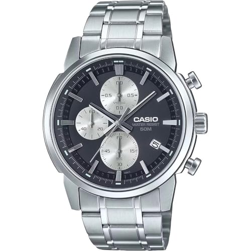 Casio MTP-E510D-1A2V Men's Standard Stainless Steel Black Dial 50M Chronograph Sports Watch