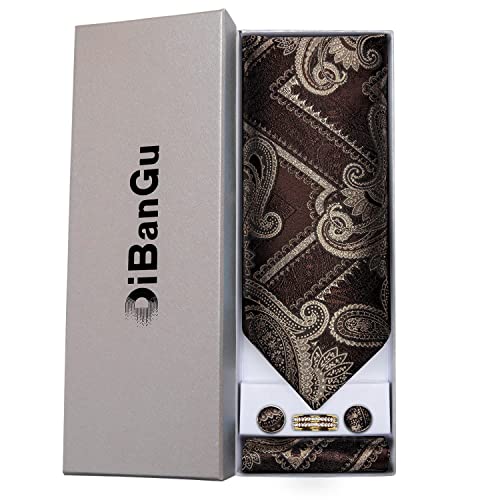 Image of DiBanGu Silk Woven Ascot Cravat with Pocket Square Set for Men | Paisley Ascot,Wrinkle-Resistant,Silky Smooth,Easy to Match,Cufflinks,Tie Ring,Wedding,Ceremonies,Party Occasions,Banquet