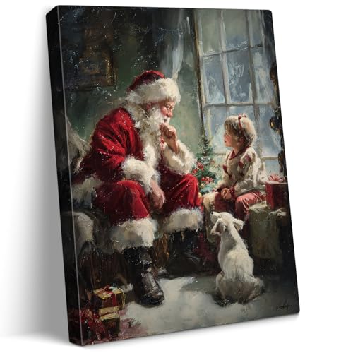 vandlife Vintage Christmas Santa Canvas Wall Art Santa and Child