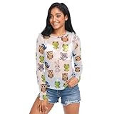Frog Owl Rabbit See Through Tops for Women Mesh Sheer Tops Long Sleeve Women Blouse Handle Zipper Swimming Pool Camping Beach Size L