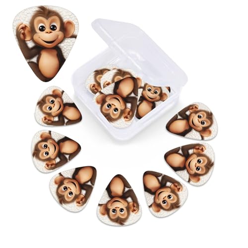 Cute monkey ギターピック 12個パック 3種類の厚さ パーソナライズされたセルロイドギターピック エレクトリックギター用オーガナイザー収納ボックス付きアコースティックギターピック