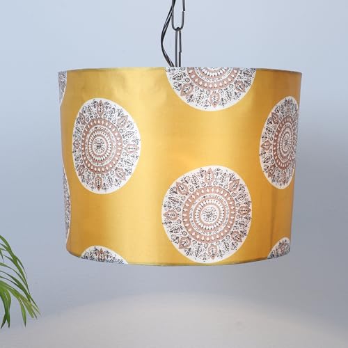 Image of Tu Casa Mandala Print Fabric Glow Pendent Light Hanging Lamp For Bedroom, Living Room, Lounge, Office, Gifting Area Without Bulb For Home Decoration (Height - 20 inch)