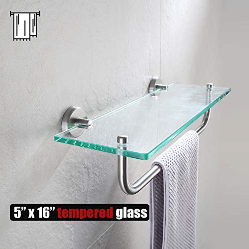 image for JQK Bathroom Glass Shelf, Shelf with 15 Inch Towel Bar Tempered Glass 