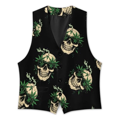 Weed Skull Mens Slim Fit Suit Vest Dress Waistcoat Casual Business Vest3