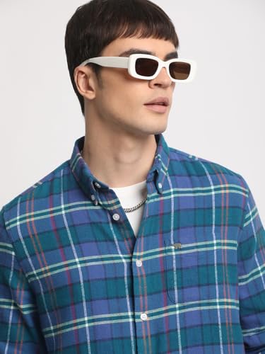 Image of THE BEAR HOUSE Men Cotton Tartan Checked Slim Fit Casual Shirt