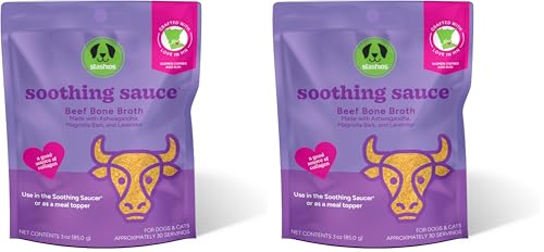 Image of Stashios Soothing Sauce Beef Bone Broth Calming Powder Supplement for Dogs & Cats, All Natural Anxiety Relief, Made in The USA, 3 oz (Pack of 2)