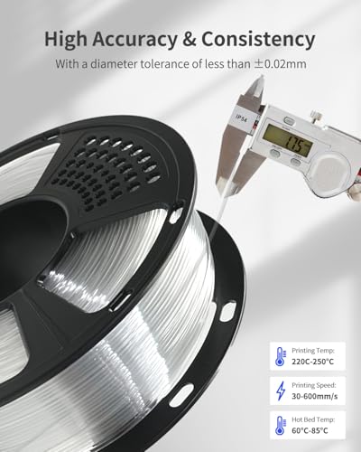 Image of PETG Filament 1.75mm Clear 3D Printer Filament 1Kg(2.2lbs) 3D Printing Filament, Strong Toughness & High Precision + /-0.02mm, No Tangle No Clog No Bubble, Fit for Most 3D Printers, PETG Clear