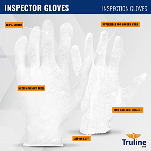 White Inspection Gloves, 100% Soft Cotton, 12-Pairs, Medium Weight, Handling Antiques, Costume Wear, Dry Hand Repair #TOP3
