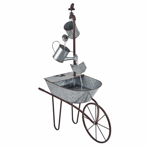 Alpine Corporation NCY402 Indoor/Outdoor Floor Rustic Wheelbarrow and Watering Can