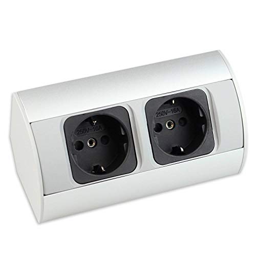 Prise de courant d'angle en aluminium avec 2 Schuko blocs - 4