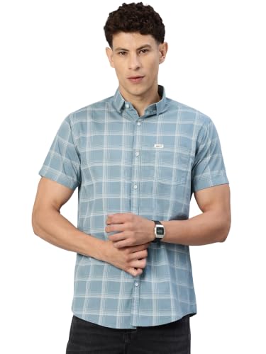 Image of Majestic Man Men's Slim Fit Premium Pure Cotton Plaid Check Half Sleeve Casual Shirt
