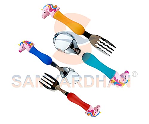 Image of Samvardhan Stainless Steel Unicorn Tableware Set Cutlery Unicorn Spoon and Fork Set for Babies Set of 4 Includes 2 Forks 2 Spoons