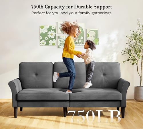 Image of Loveseat Sofa, 83 inch Love Seat Couches, Comfy Velvet Small Couch for Bedroom, Tool-Free Setup Small Couches for Living Room, Modern Sofas for Living Room, 750lbs Load Sofas & Couches, Grey Couch