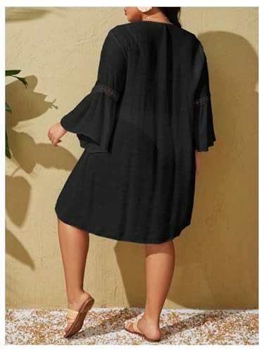 WDIRARA Women's Plus Size Boho Half Sleeve Cover Up V Neck Swimsuit Bikini Beach Dress2