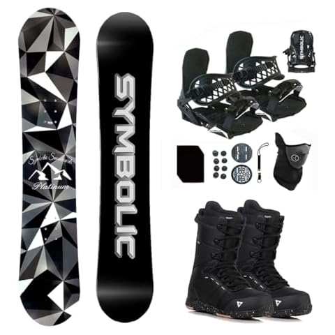 Symbolic Platinum Airtracks Men Snowboard & Bindings & Boots & Leash & Stomp & Gaiter Complete System Package Freeride Freestyle (155 cm, 8.5 Men(Eu41.5) GRVTY+BLK Binding) Cover