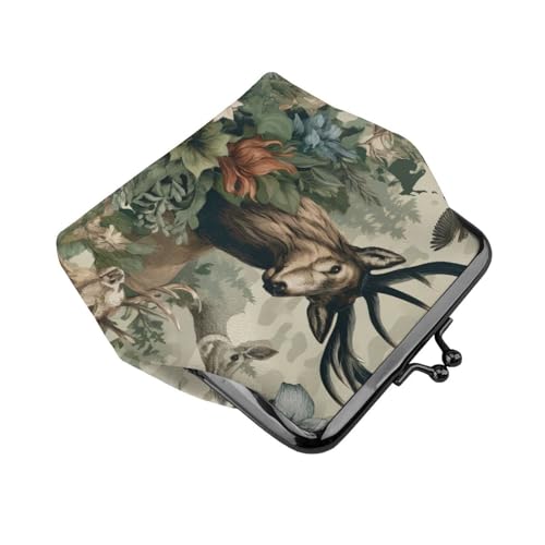 Pu Leather Buckle Coin Purse Elk-Forest-Flowers Girls Kiss-Lock Change Purse Wallets3