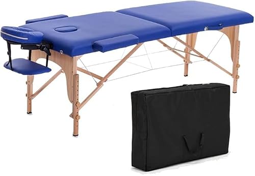 Phyzioline Folding Massage Table, Household Portable Wooden Frame Massage Beauty Bed, Adjustable Height Acupuncture Bed massage table Color : Blue