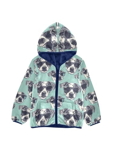 Sunglasses Dog Turquoise Background Girls Fleece Jacket Girls Fall Boys Coats Zip Up Hoodie Children Outerwear 2-10T