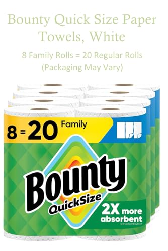 Bounty Quick Size Paper Towels, White: 8 Family Rolls = 20 Regular Rolls (Packaging May Vary)