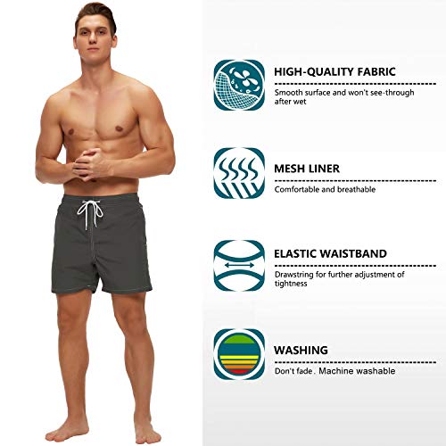 Tyhengta Mens Swim Trunks Quick Dry Beach Shorts With Mesh Lining Grey 32 #TOP2