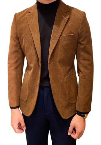 Men's Vintage Casual Corduroy Blazer 2 Buttons Slim Fit Sport Coat with Large Pockets