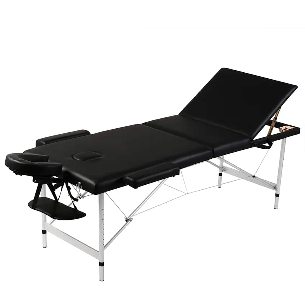 Refined Mesa Camilla de Masaje de Aluminio Plegable de Tres cuerpos Negros
