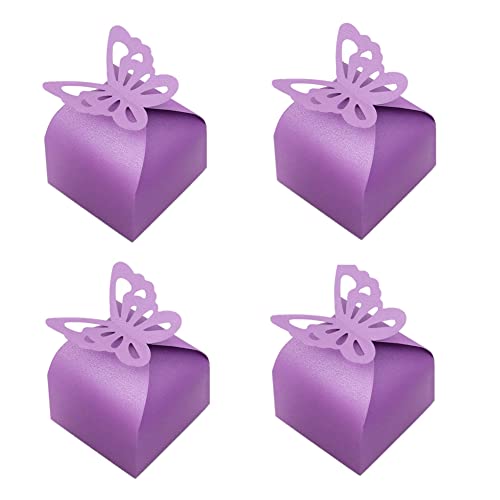 KUPOO Lot de 50 petites boîtes à dragées en forme de papillon violet pour fête prénatale pour fille - Boîtes cadeaux pour mariage, anniversaire (violet)