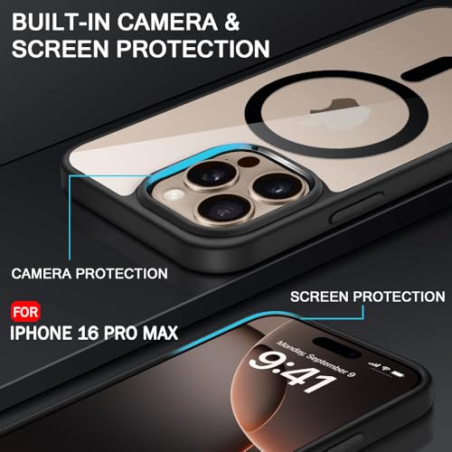 Image of TheGiftKart Ultra-Hybrid Back Cover Case for iPhone 16 Pro Max Compatible with MagSafe | Camera Protection | Crystal Clear Transparent Cover for iPhone 16 Pro Max (PC & TPU, Black Bumper)