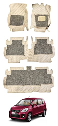 Image of Auto Hub 7D Mats Custom Fitted Car Mats Compatible with Maruti Suzuki Ertiga (Model : 2012-2018) Beige