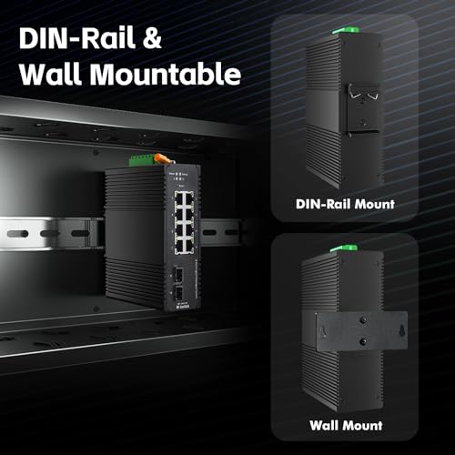 Image of MokerLink 8 Port Gigabit Industrial DIN-Rail Ethernet Switch Managed, 2 SFP Ports, 20Gbps Switching Capacity, Web L2+ Managed IP40 Network Switch (-40 to 185F), with Power Supply