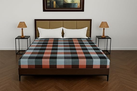 Checkered Fitted Mattress Cover with Zipper Closure, for Double Bed | Plaid Pattern, Zippered Enclosure, Multicolour, Snug Fit, Bedroom Decor-image-39