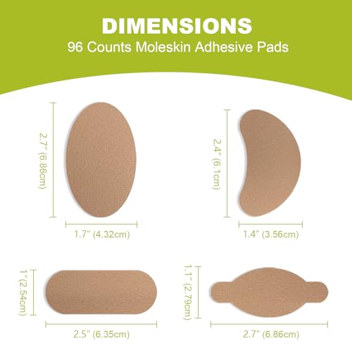 Image of Moleskin for Feet, Moleskin Adhesive Pads, Mole Skin Patch for Blisters, Shoes, Toes, Heel | Blister Prevention Tape Pads Reduce Friction - 16 Sheets (96 Pieces Total)