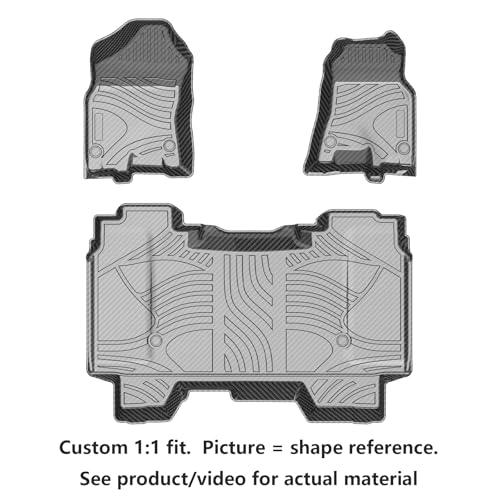 Image of Carbon Fiber Pattern Floor Mats for Dodge Ram 1500 2019-2024 | 4Door,without Rear Under-Seat Storage,Full Coverage TPV Mats,All Weather,Anti-Slip,Waterproof Auto Mats Full Set,Silver Black