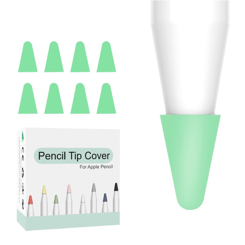 OJOS 8 Pcs Silicone Pencil Nib/Tip Protector Cap for Drawing Noiseless Compatible for Apple Pencil 1st/2nd Replacement Non-Slip Writing Nib/Tip Protector (Grass Green)