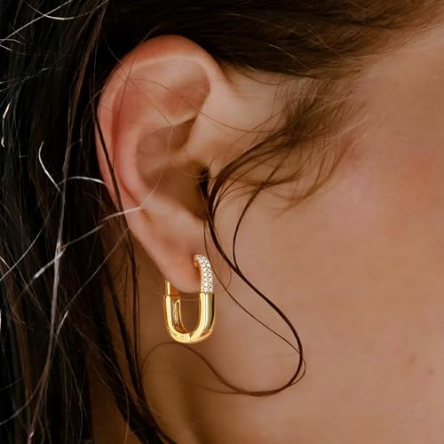 FETTERO Hoop Earrings for Women, 14K Gold Plated Lightweight Huggie Leaf Snake Bar Gold Hoops, Hypoallergenic Gold Earrings for Women Ear Piercing Jewelry