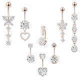 LEE&RO Rose Gold Belly Button Rings - 14G Stainless Steel Navel Piercing Jewelry - Cute Belly Piercing