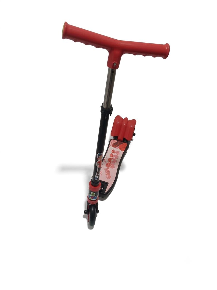 red stunt scooter for kids & children’s: 4 step adjustable heights, non-foldable, 3 pvc wheels with unique brakes, fun & enjoyment for kids (red- multiple character stickers