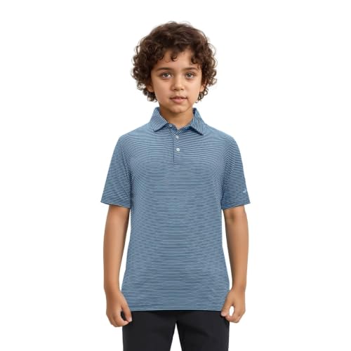 Image of Mens Golf Shirt Moisture Wicking Dry Fit Performance Sport Short Sleeve Striped Golf Polo Shirts for Men