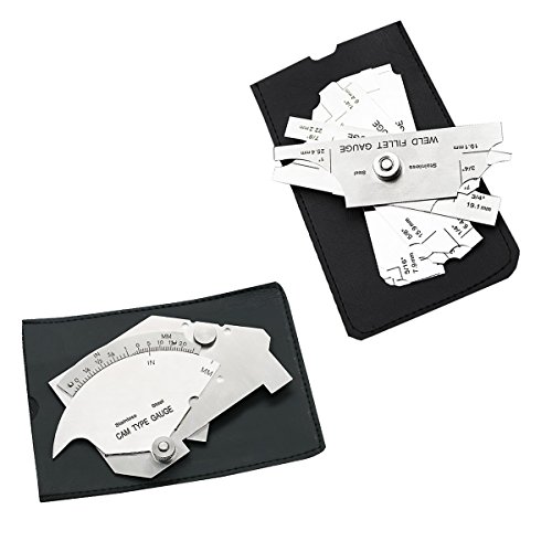 Necygoo Weld Gauge Set Stainless Steel 0-60mm Cam Type Gauge and 3.2mm-25.4mm 1/8''-1'' Weld Fillet Gauge with Bag Imperial Metric Measurement Welding Gauge
