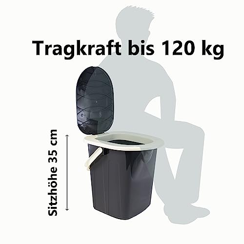 Camping Eimertoilette mit Deckel und Sitzbrille - bis 120kg belastbar - Sitzhöhe 35cm Toiletteneimer Campingtoilette ohne Chemie WC Hygieneeimer Gartentoilette Pool Baustelle Wohnmobil mobile Toilette – Bild 4