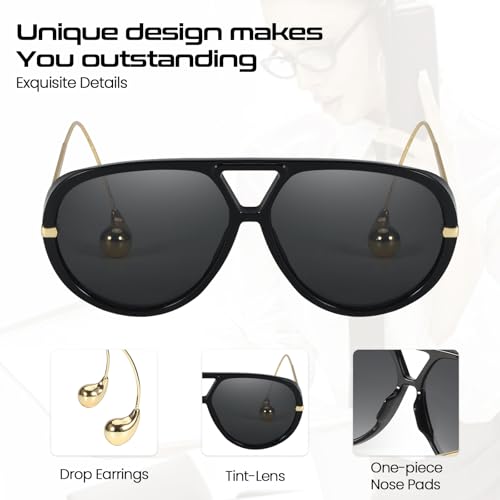 SODQW 2 Pack Oversized Aviator Sunglasses for Women Men With Earring Trendy Large Big Double Bridge 2025 Shades4