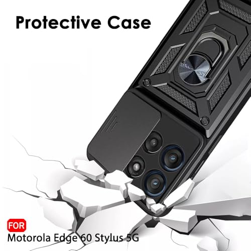 Image of AIBEX Back Cover for Motorola Edge 60 Stlyus 5G | D10 Tough Armor Case | Sliding Camera Shield | 360 Protection | Kickstand Ring Holder | Military-Grade Shockproof Bumper Case