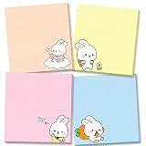 (4 Pads) Cute Kawaii Sticky Notes,3x3 Inch, 80 Sheets per Pad, Cute Design,Strong Adhesive Memo Pad Bulk, Suitable for Home, Office, School, Clean Removal (Lovely Bunny)