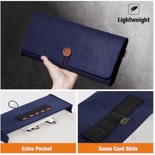 ProCase Étui Transport pour Nintendo Switch 2 (2025) en Feutre avec 5 Emplacements pour Cartes de Jeu, Rangement Housse Voyage de Protection pour Switch 2 et Accessoires –Marine – vue 5