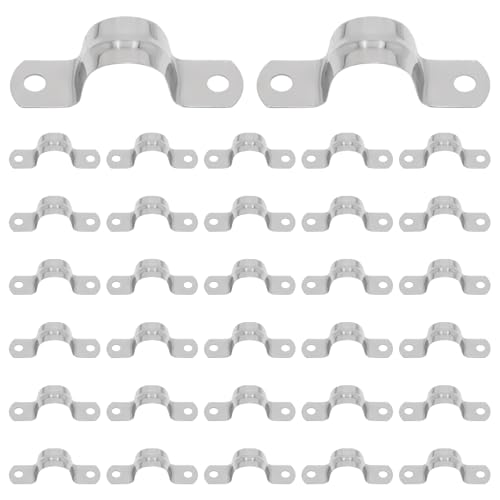 Image of 32Pcs 20mm / 3 /4 inch Stainless Steel U Bracket Pipe Clamps | Conduit Clamps, Rigid Pipe Strap, Two Hole Cable Strap, Fit for Tube, Wire Cord, Pipe (OD 20mm / 3 /4 inch is not ID 20mm / 3 /4 inch)