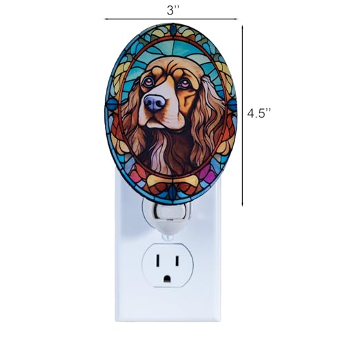 Image of Dog Night Light Cavalier King Charles Spaniel Stained Glass Style Pet Decor for Dog Lovers Plug in Wall Animal Nightlight for Bathroom Bedroom Hallway Gift