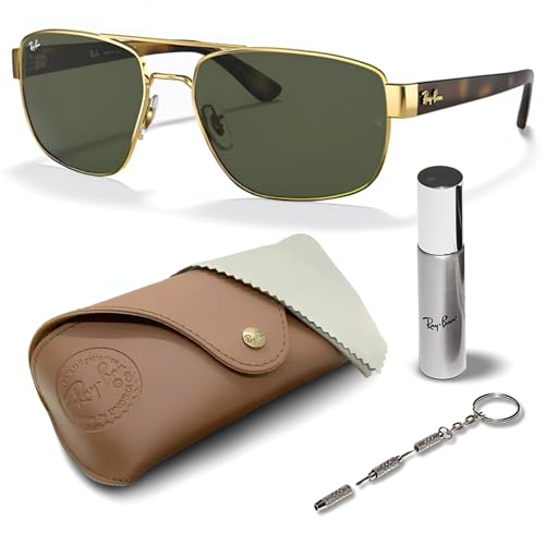 Ray-Ban RB3663 JUEGO DE GAFAS DE SOL | Estuche exclusivo y kit de gafas | Polished Arista Gold/G-15 Green | Talla X-Large