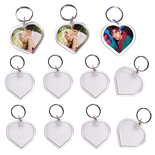 25 llaveros de acrílico transparente con forma de corazón en blanco y marco de imagen, llavero con inserción personalizado llavero ideal para regalo de bricolaje